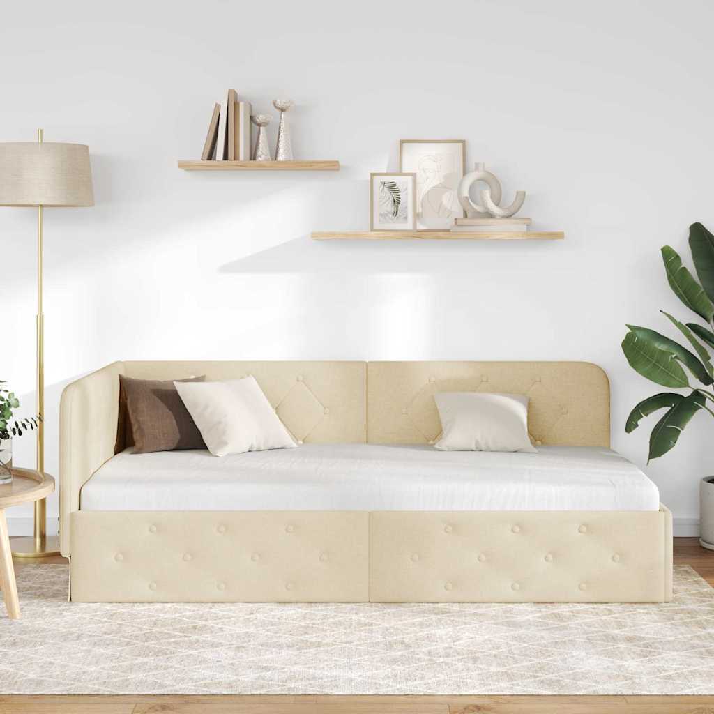 Hjørnesengramme Creme 100 x 200 cm Stof