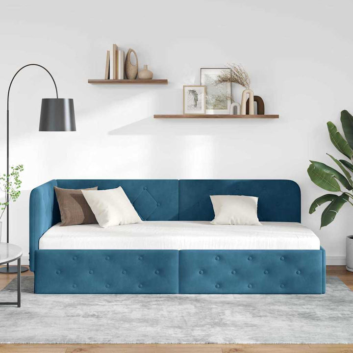Hjørnesengramme Blå 80 x 200 cm Fløjl