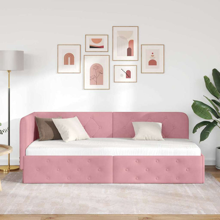Hjørnesengramme Lyserød 80 x 200 cm Fløjl