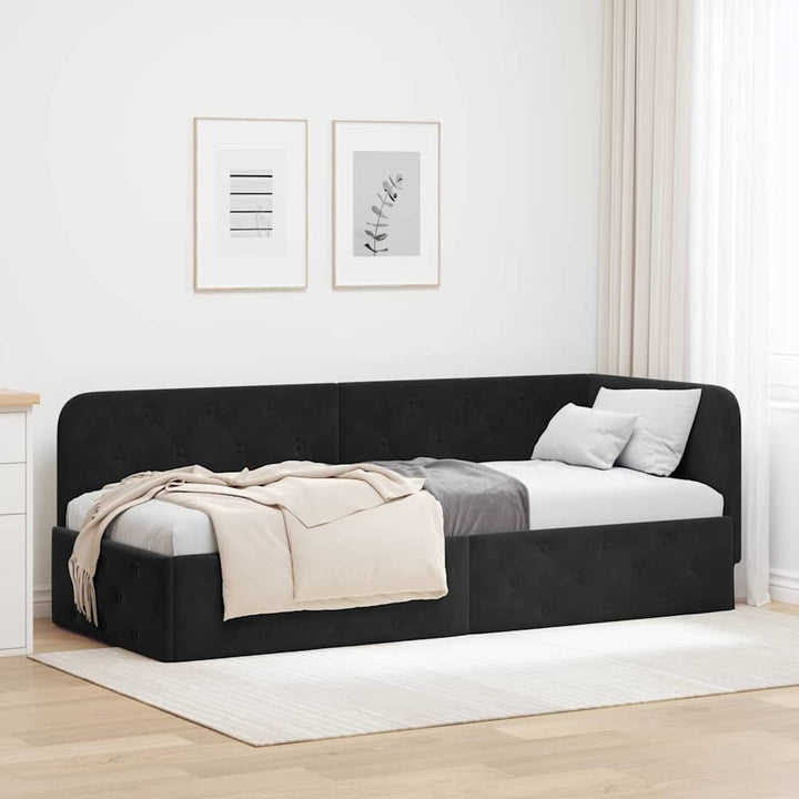 Hjørnesengramme Sort 80 x 200 cm Fløjl