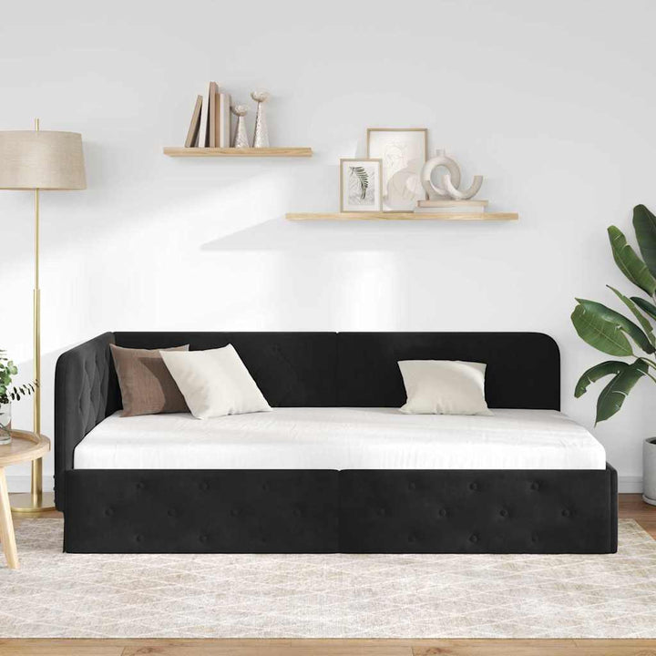 Hjørnesengramme Sort 90 x 190 cm Fløjl