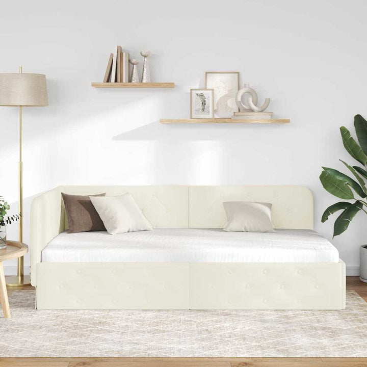Hjørnesengramme Creme 90 x 190 cm Fløjl