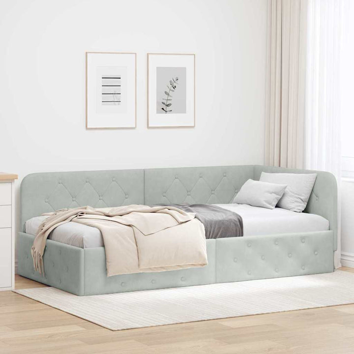Hjørnesengramme Lysegrå 90 x 200 cm Fløjl