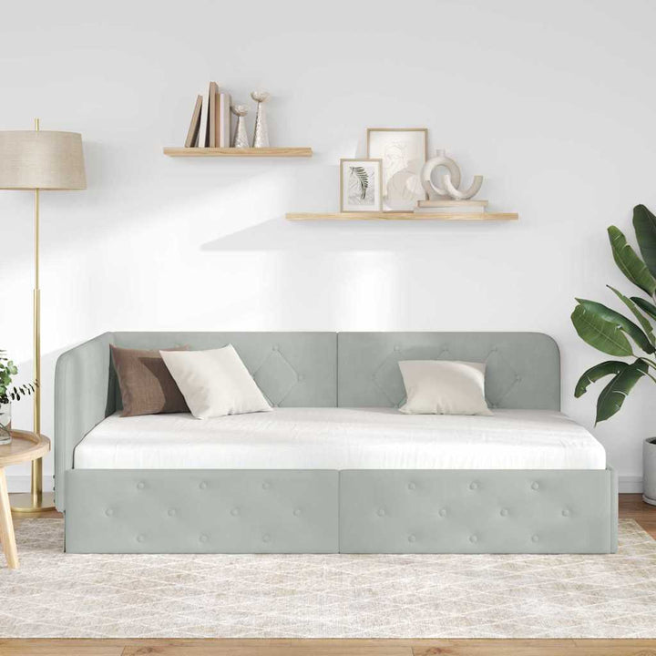 Hjørnesengramme Lysegrå 90 x 200 cm Fløjl