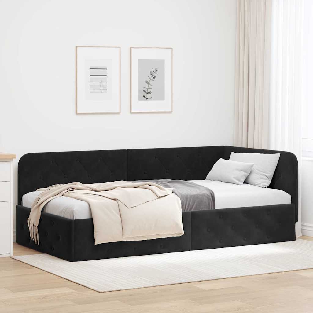 Hjørnesengramme Sort 90 x 200 cm Fløjl