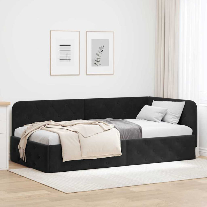 Hjørnesengramme Sort 90 x 200 cm Fløjl