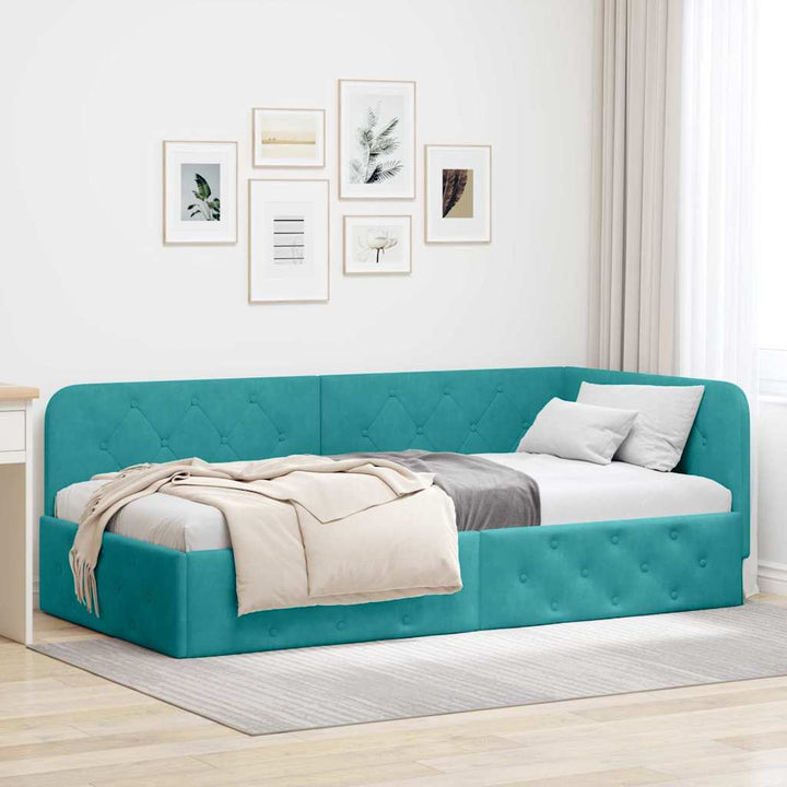 Hjørnesengramme Turkis 90 x 200 cm Fløjl