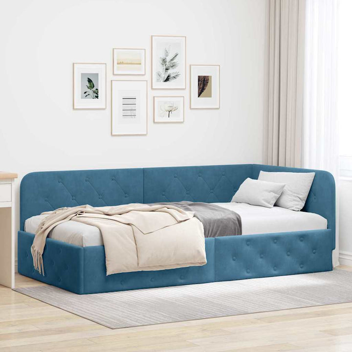 Hjørnesengramme Blå 100 x 200 cm Fløjl