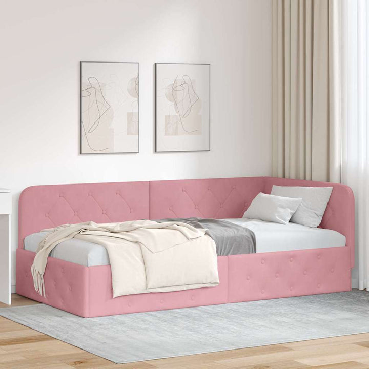 Hjørnesengramme Lyserød 100 x 200 cm Fløjl