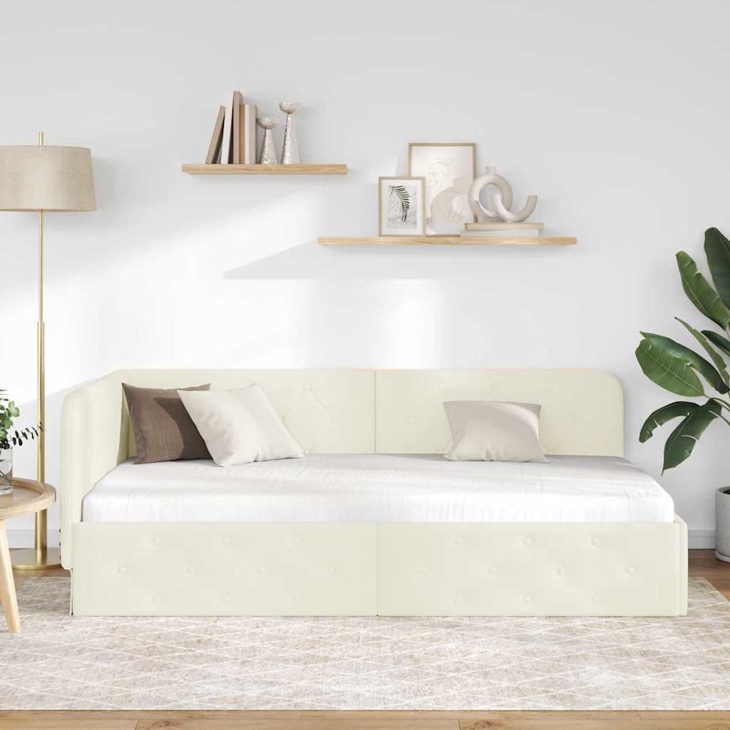 Hjørnesengramme Creme 100 x 200 cm Fløjl