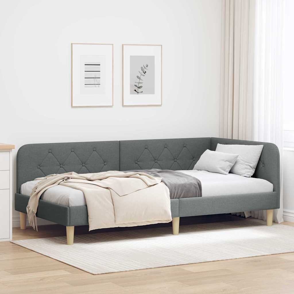 Hjørnesengramme Mørkegrå 90 x 190 cm Stof