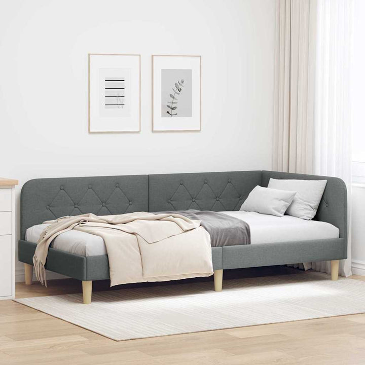 Hjørnesengramme Mørkegrå 90 x 190 cm Stof