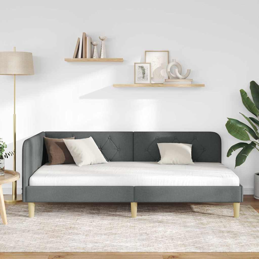 Hjørnesengramme Mørkegrå 90 x 190 cm Stof