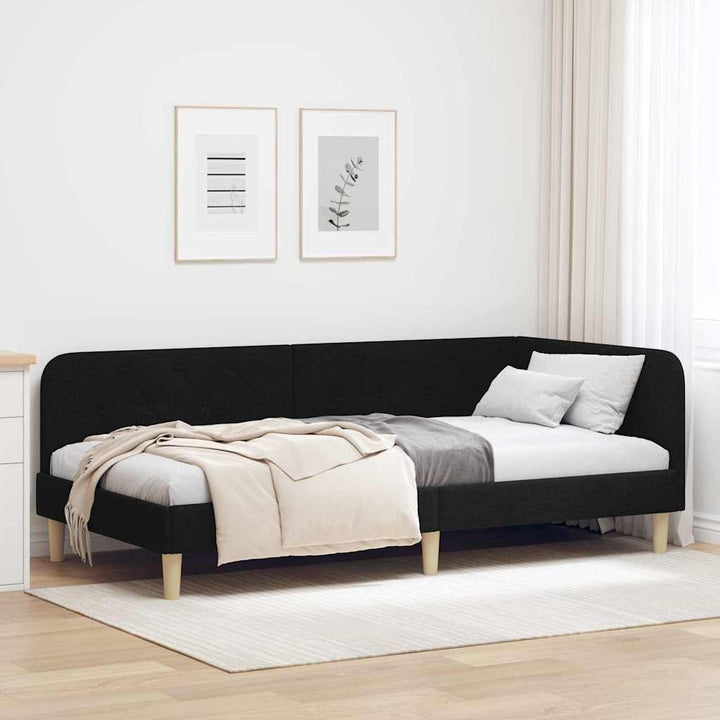 Hjørnesengramme Sort 90 x 190 cm Stof
