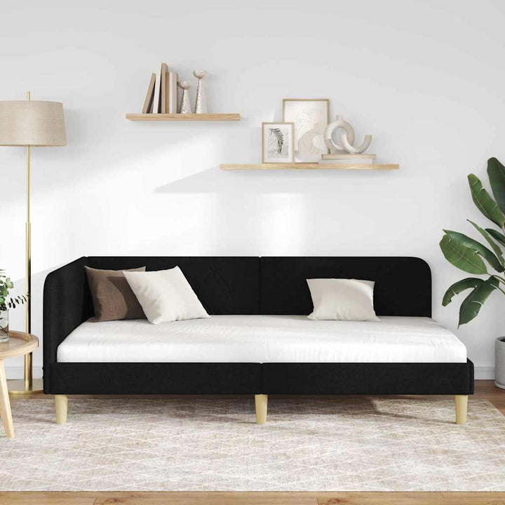 Hjørnesengramme Sort 90 x 190 cm Stof
