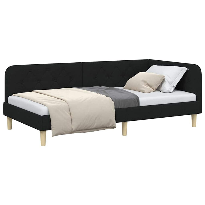 Hjørnesengramme Sort 90 x 190 cm Stof