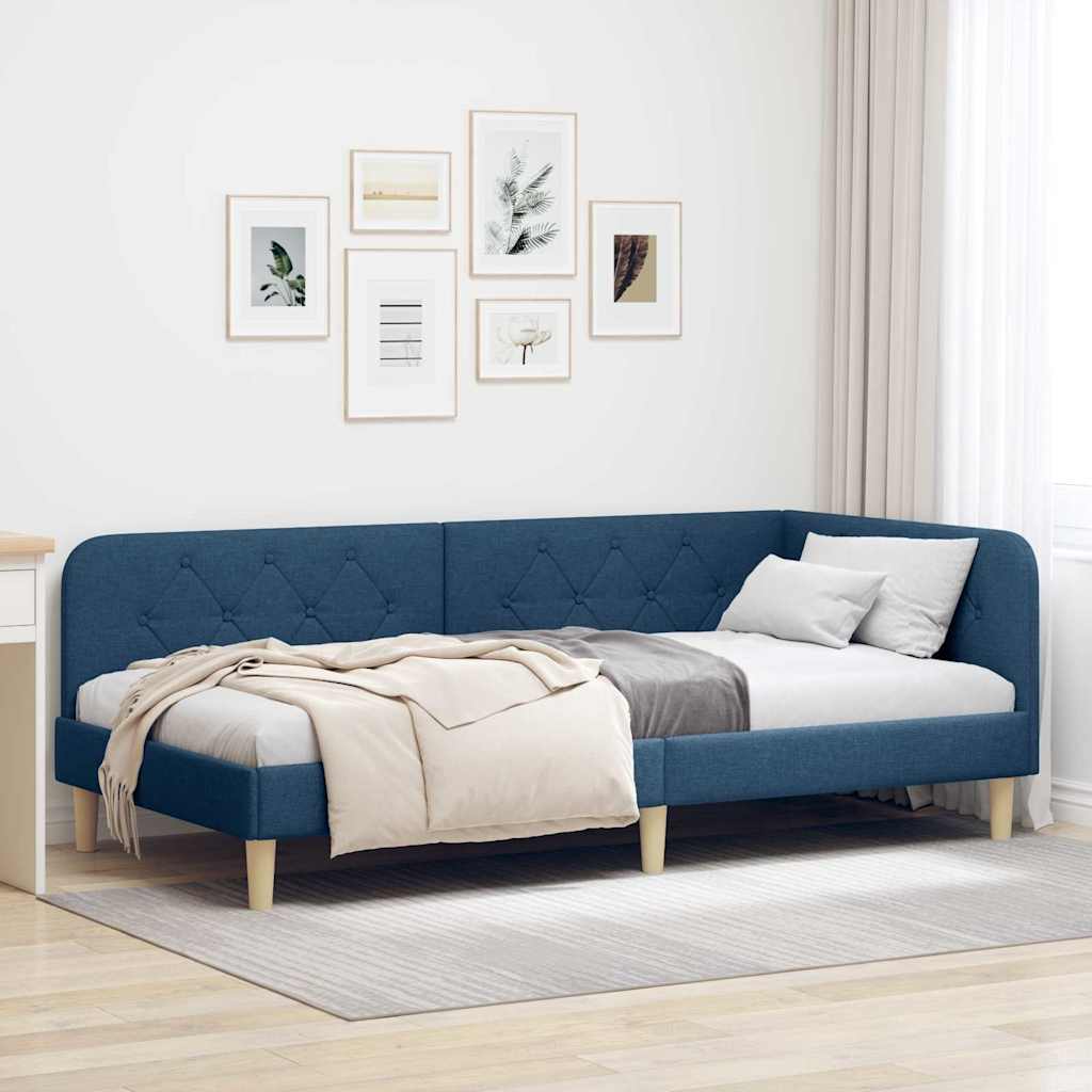 Hjørnesengramme Blå 90 x 190 cm Stof