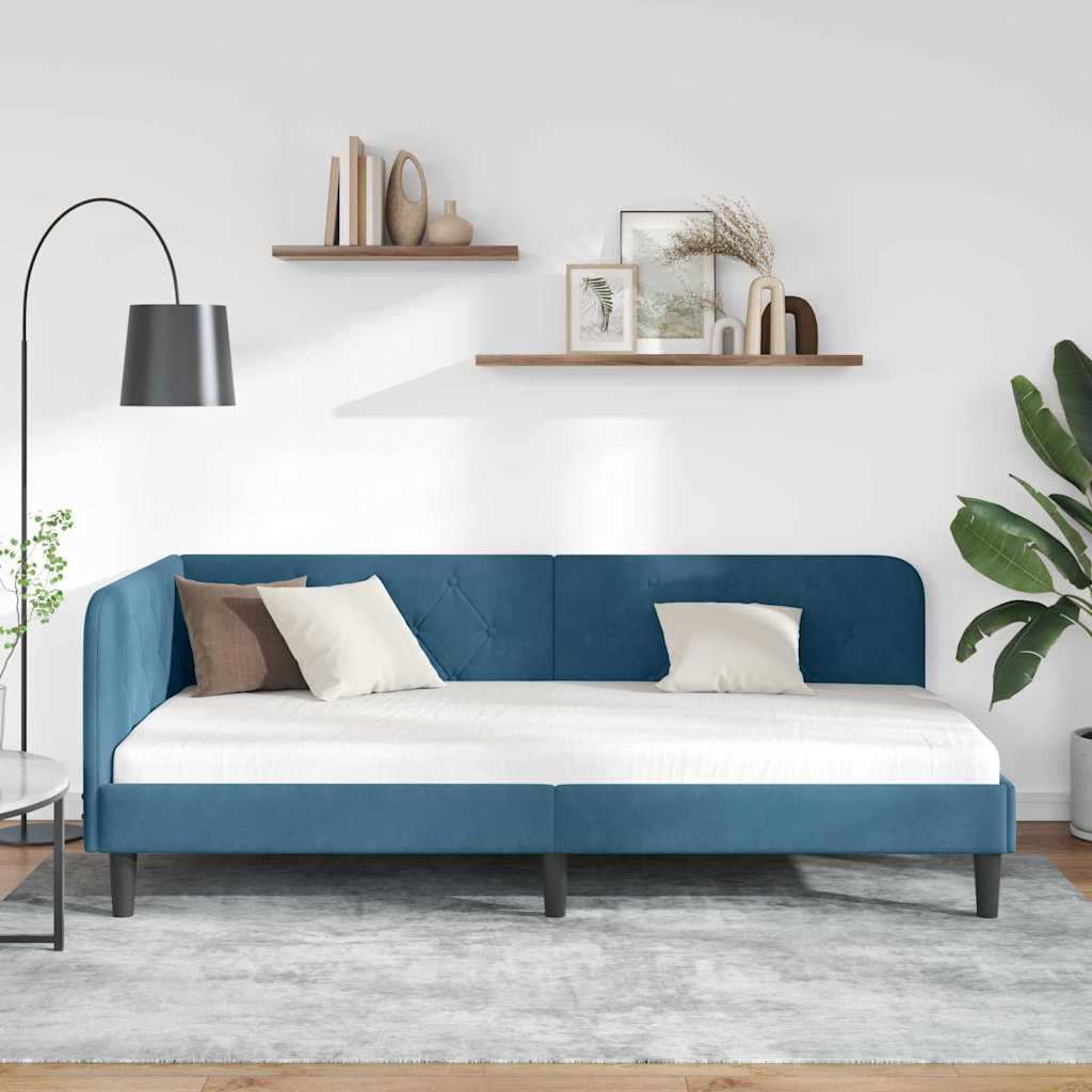 Hjørnesengramme Blå 90 x 190 cm Fløjl