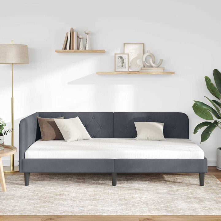 Hjørnesengramme Mørkegrå 90 x 190 cm Fløjl
