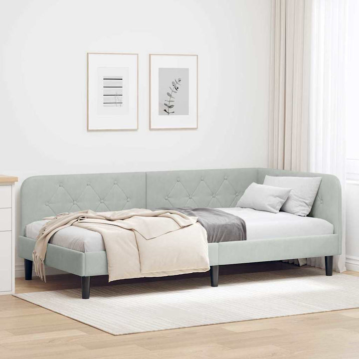 Hjørnesengramme Lysegrå 90 x 200 cm Fløjl
