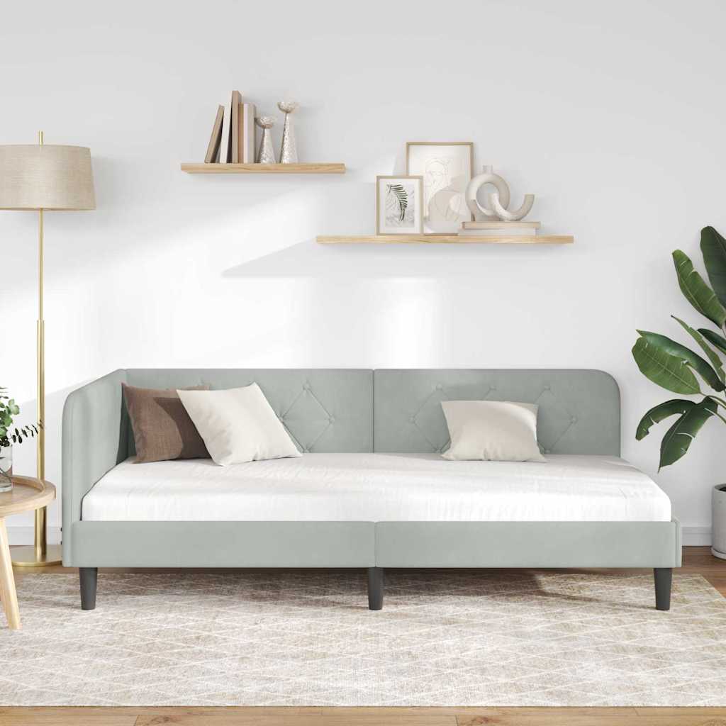 Hjørnesengramme Lysegrå 90 x 200 cm Fløjl