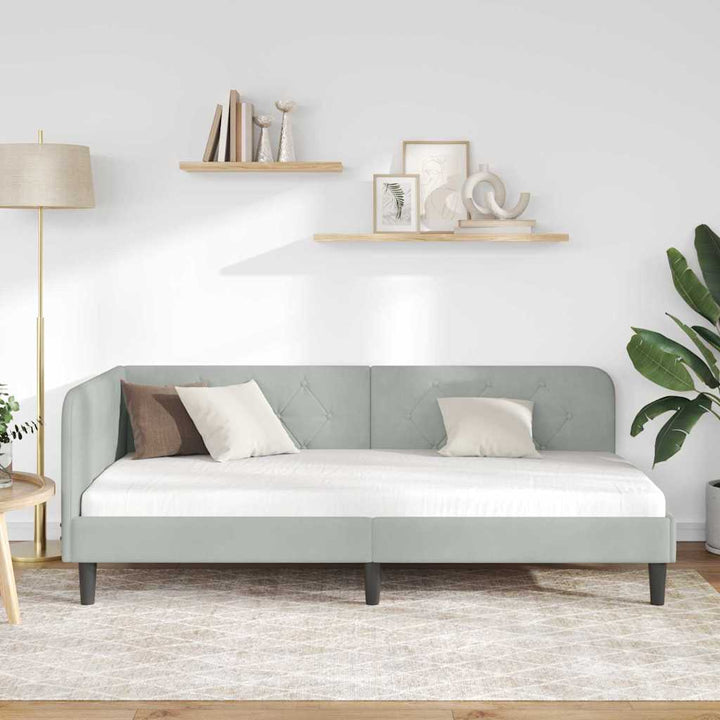 Hjørnesengramme Lysegrå 90 x 200 cm Fløjl