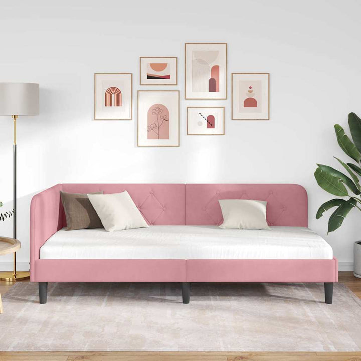 Hjørnesengramme Lyserød 90 x 200 cm Fløjl