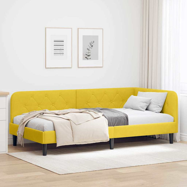 Hjørnesengramme Gul 90 x 200 cm Fløjl
