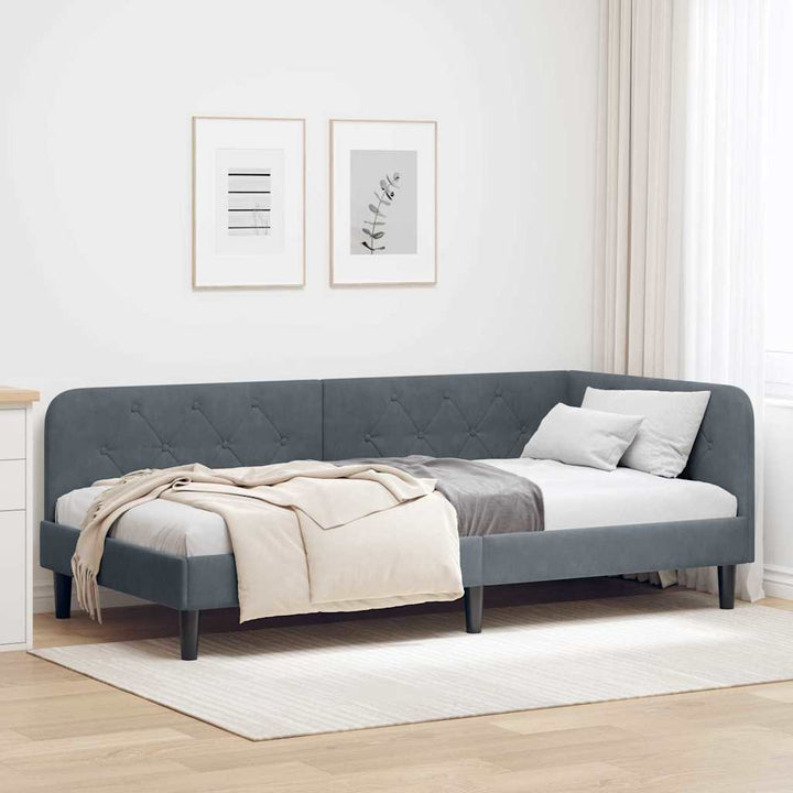 Hjørnesengramme Mørkegrå 100 x 200 cm Fløjl