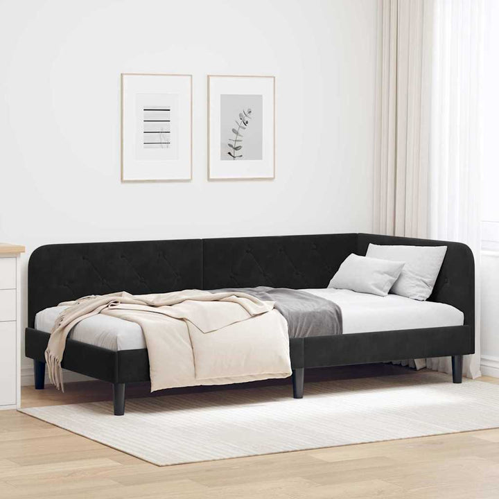 Hjørnesengramme Sort 100 x 200 cm Fløjl