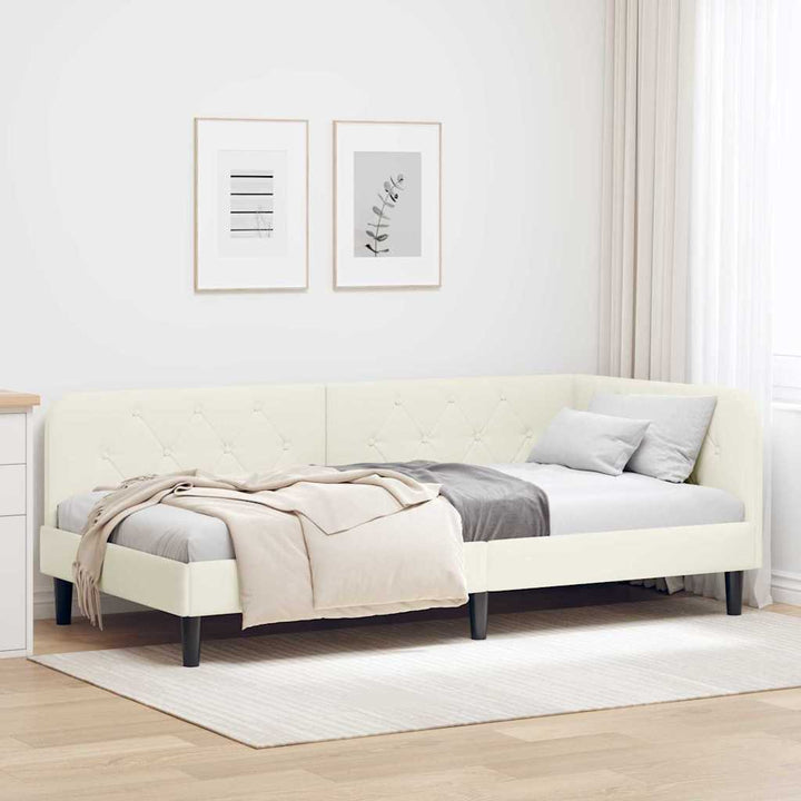 Hjørnesengramme Creme 100 x 200 cm Fløjl