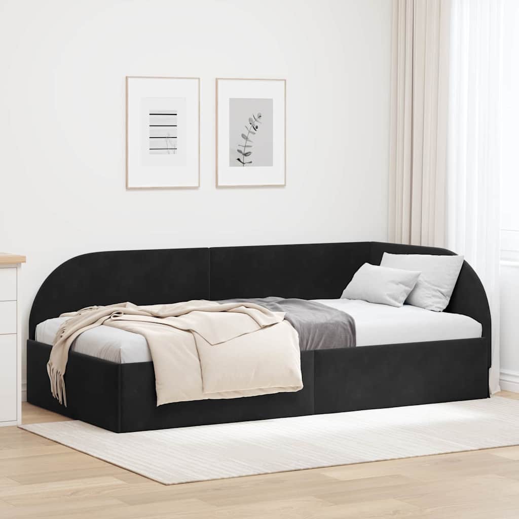 Hjørnesengramme med hovedgærde Sort 80 cm x 200 cm Fløjl
