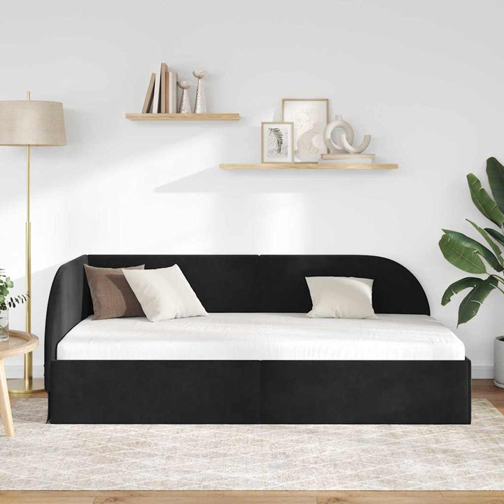 Hjørnesengramme med hovedgærde Sort 80 cm x 200 cm Fløjl