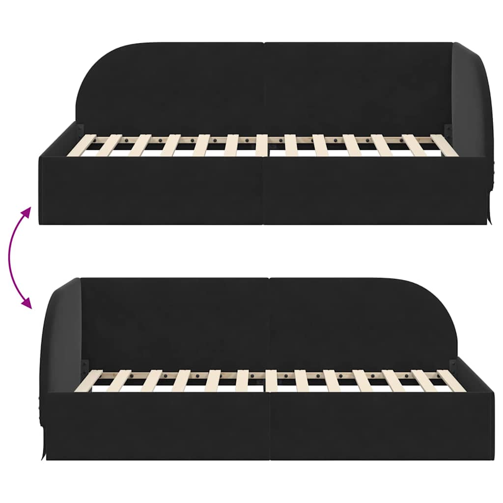 Hjørnesengramme med hovedgærde Sort 80 cm x 200 cm Fløjl