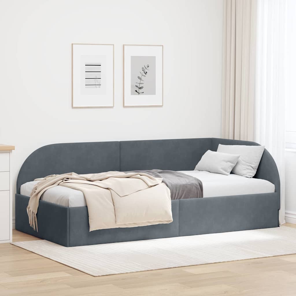 Hjørnesengramme Mørkegrå 90 x 190 cm Fløjl