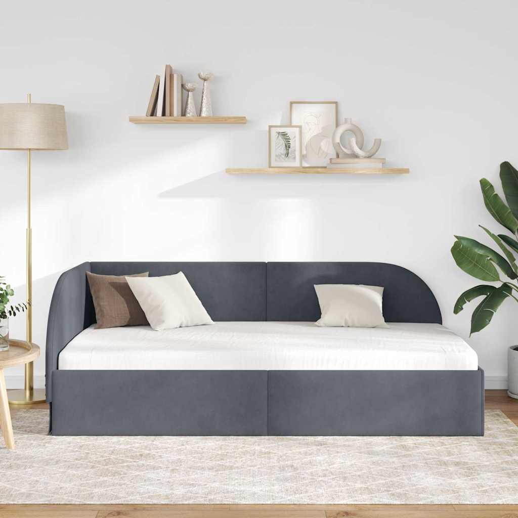 Hjørnesengramme Mørkegrå 90 x 190 cm Fløjl