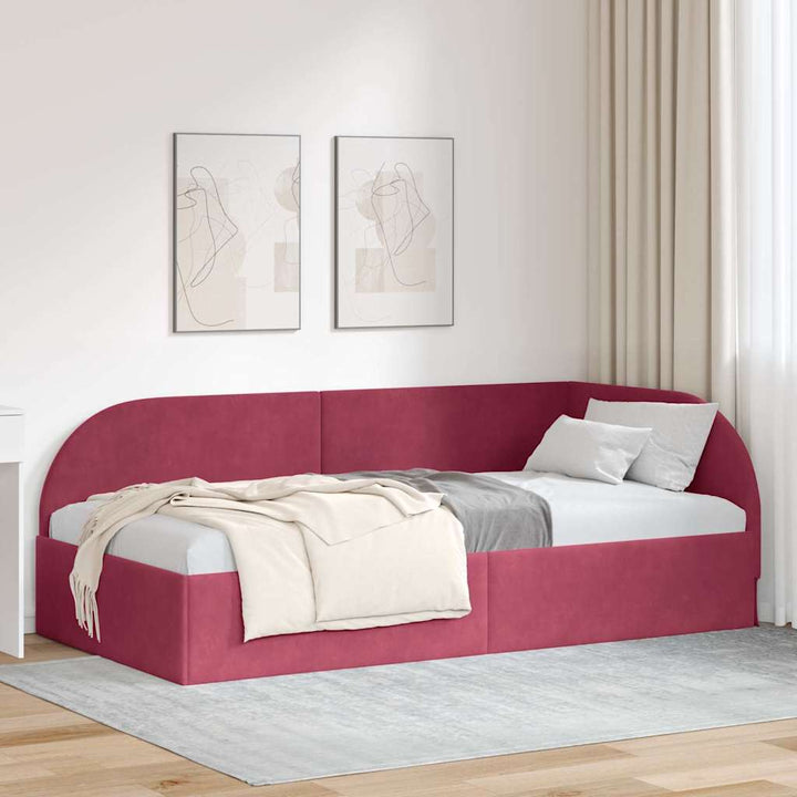 Hjørnesengramme med hovedgærde Vinrød 90 cm x 190 cm Fløjl