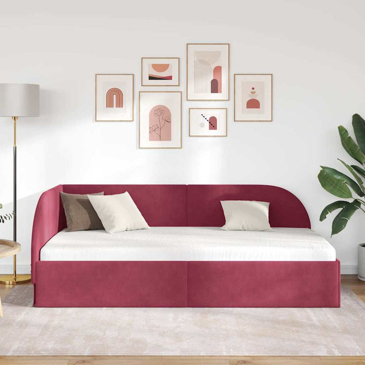 Hjørnesengramme med hovedgærde Vinrød 90 cm x 190 cm Fløjl
