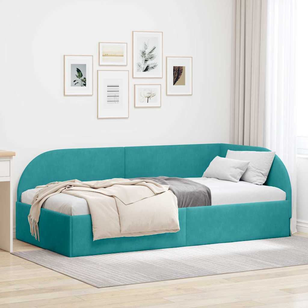Hjørnesengramme med hovedgærde Turkis 90 cm x 190 cm Fløjl