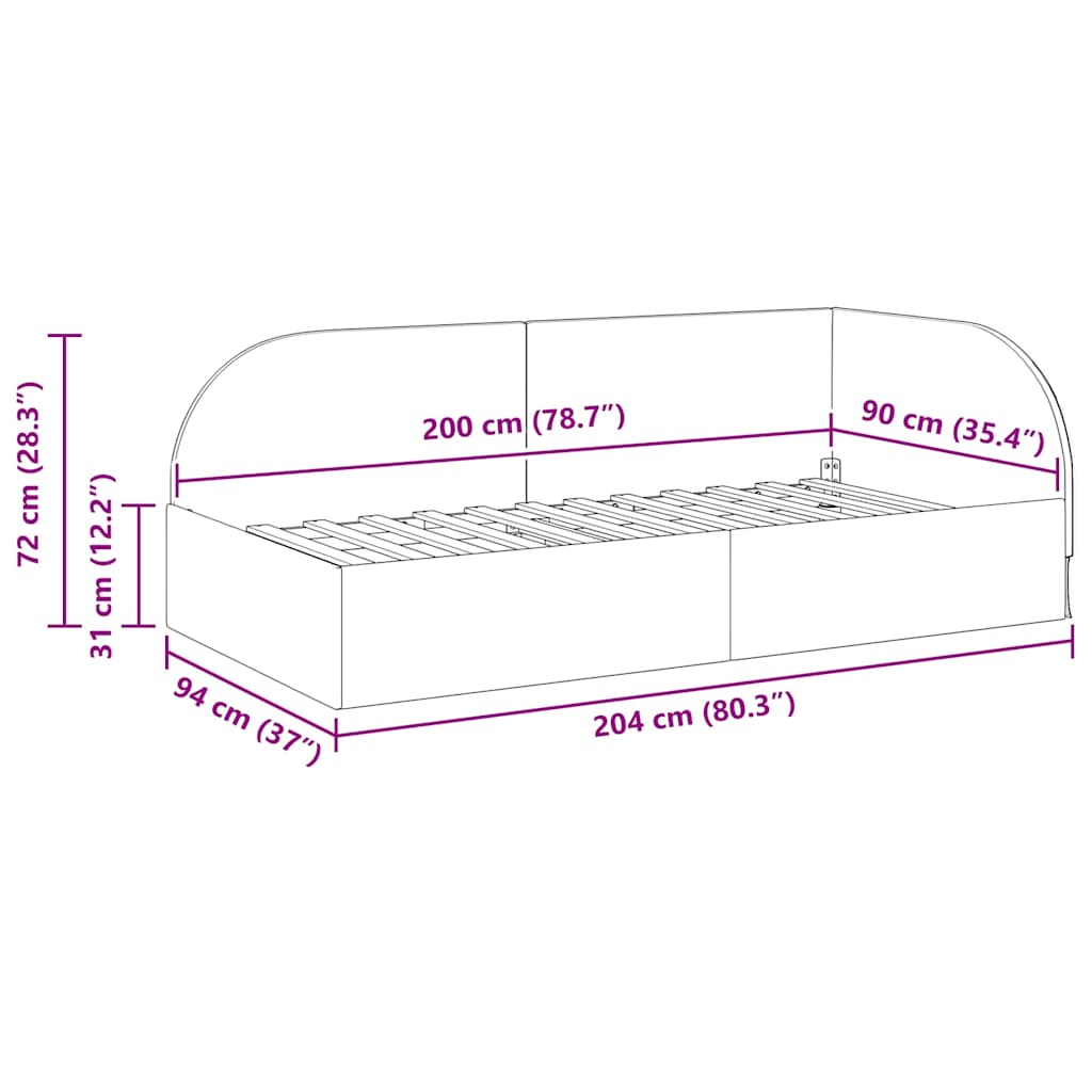 Hjørnesengramme med hovedgærde Mørkegrøn 90 cm x 200 cm Fløjl