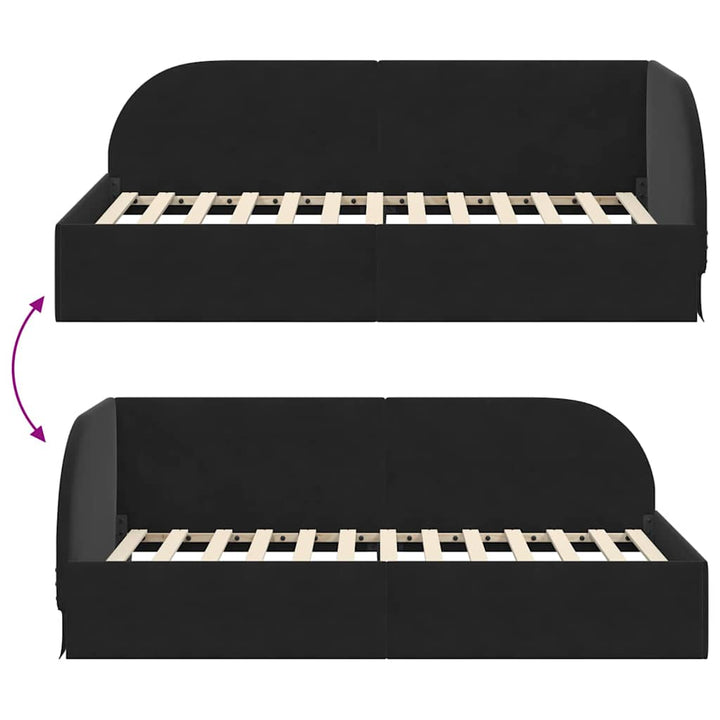 Hjørnesengramme med hovedgærde Sort 90 cm x 200 cm Fløjl