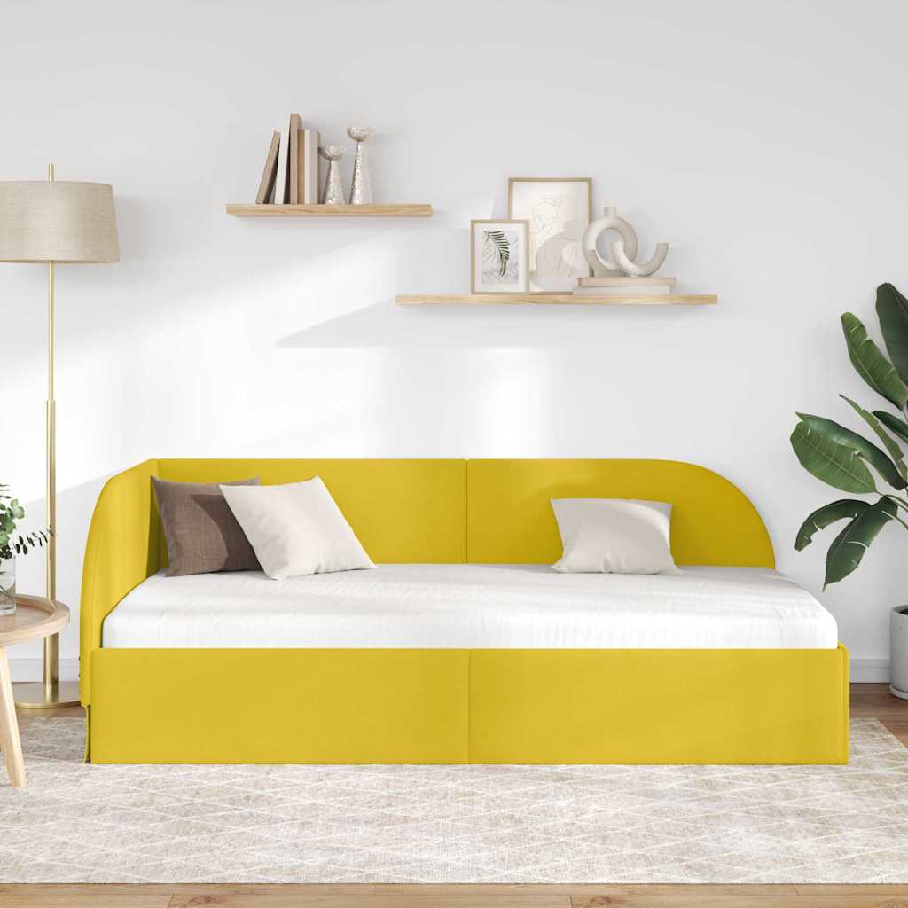 Hjørnesengramme med hovedgærde Gul 90 cm x 200 cm Fløjl