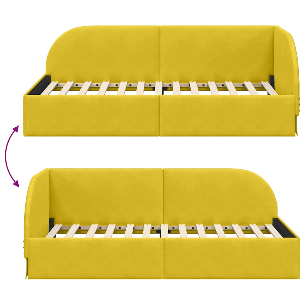 Hjørnesengramme med hovedgærde Gul 90 cm x 200 cm Fløjl