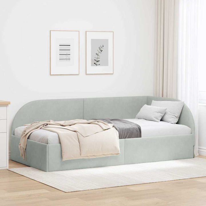 Hjørnesengramme med hovedgærde Lysegrå 100 cm x 200 cm Fløjl