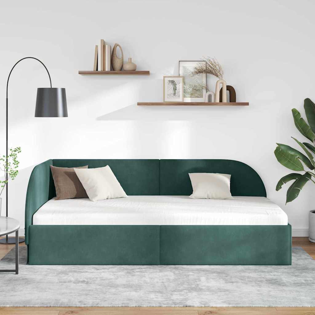 Hjørnesengramme Mørkegrøn 100 x 200 cm Fløjl