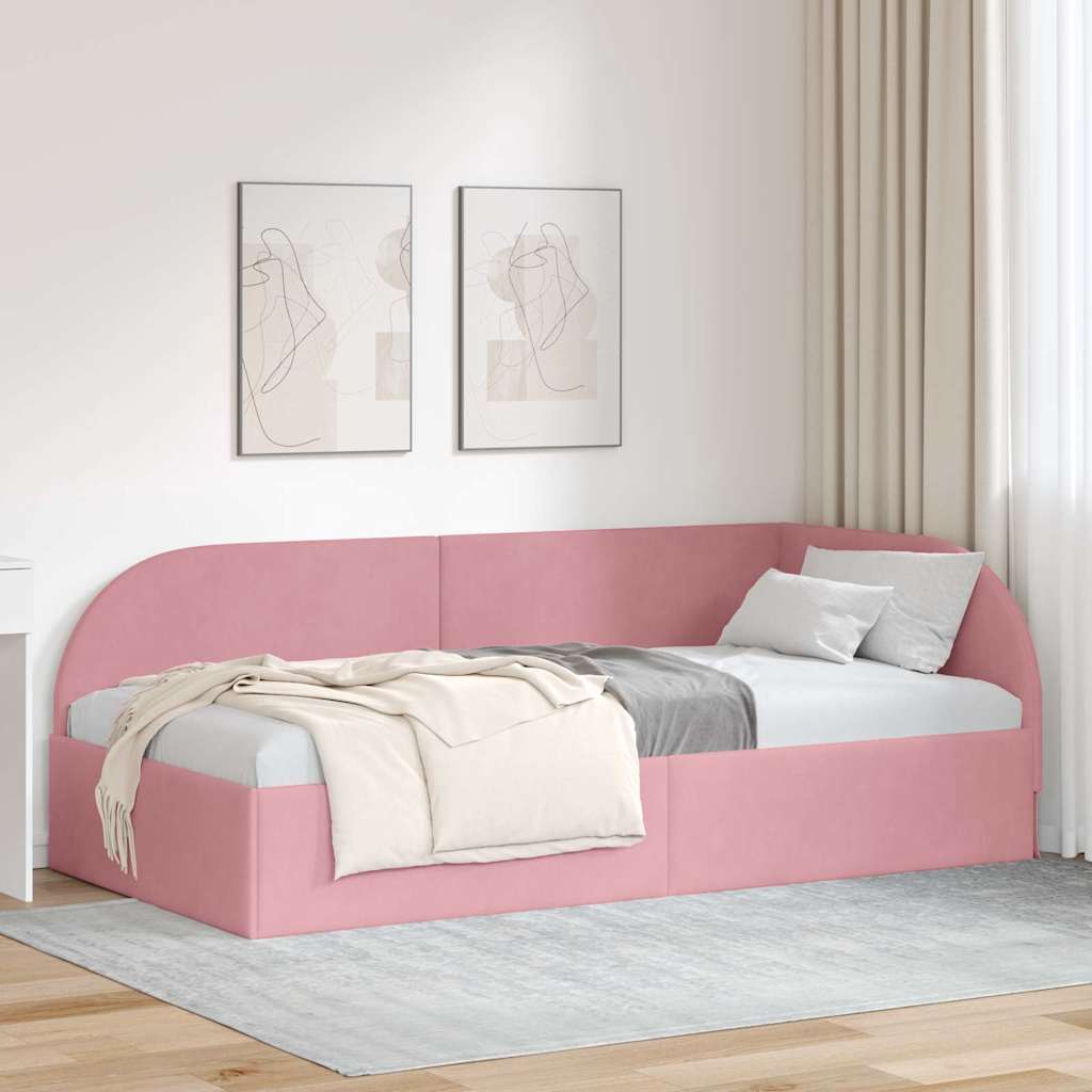 Hjørnesengramme Lyserød 100 x 200 cm Fløjl