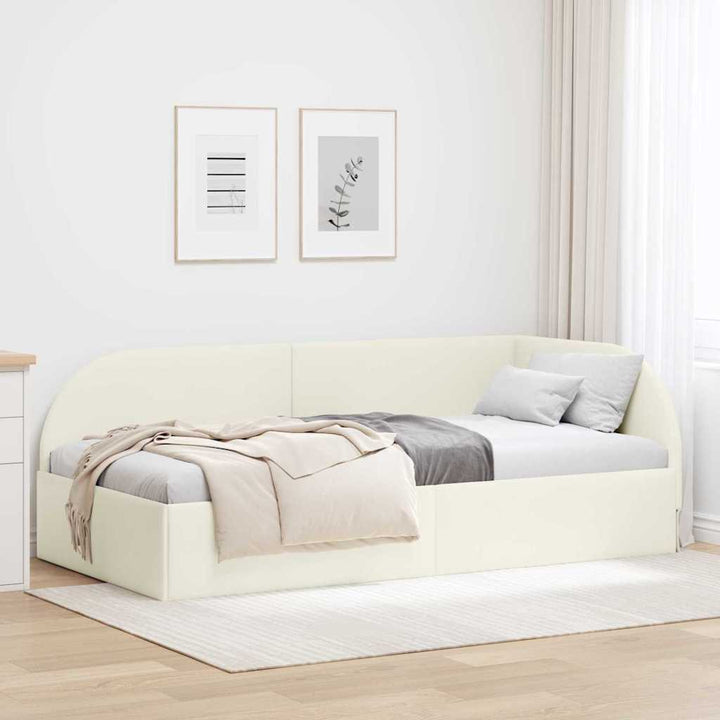 Hjørnesengramme med hovedgærde Creme 100 cm x 200 cm Fløjl