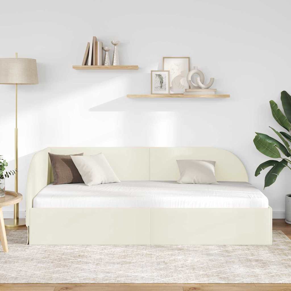 Hjørnesengramme med hovedgærde Creme 100 cm x 200 cm Fløjl