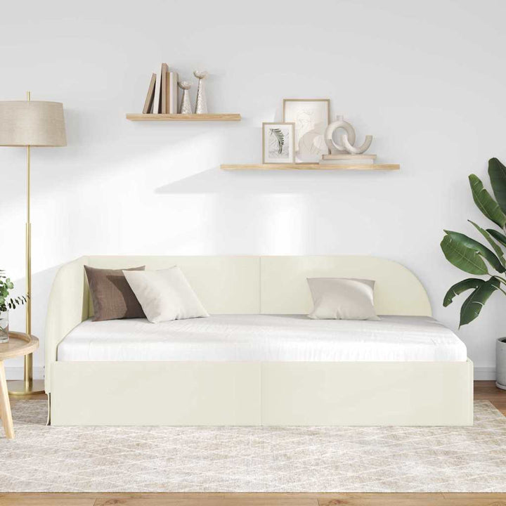 Hjørnesengramme med hovedgærde Creme 100 cm x 200 cm Fløjl