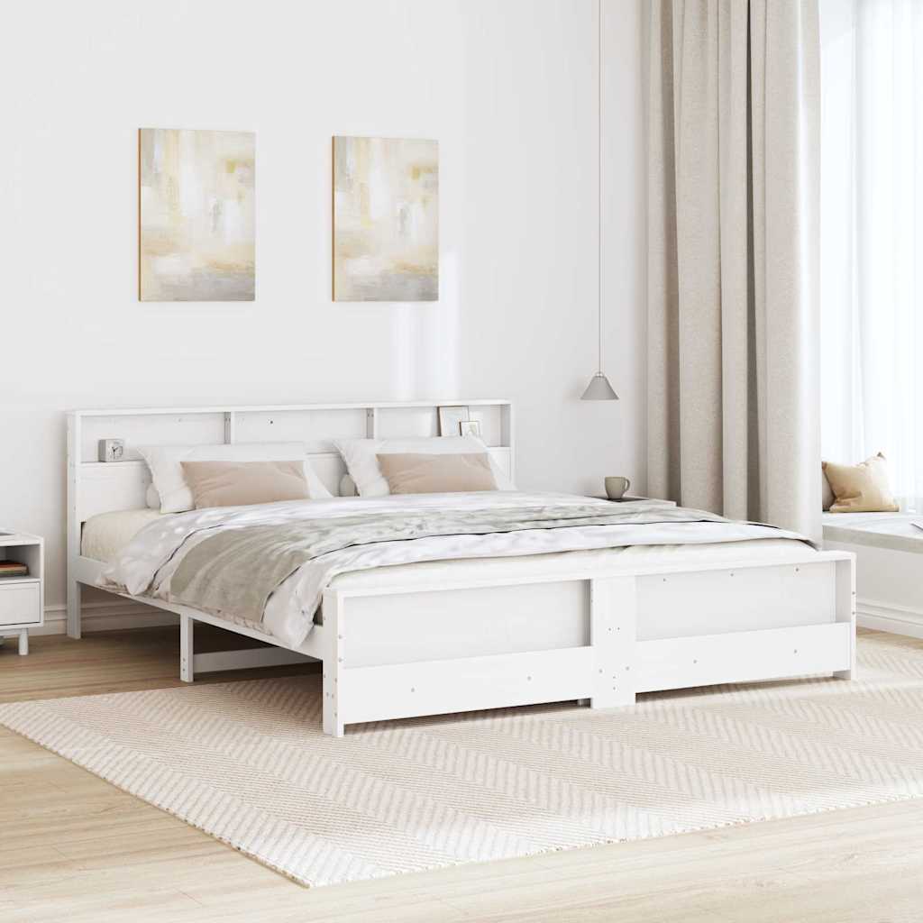 Sengestel med hovedgærde Hvid 200 x 200 cm Konstrueret træ
